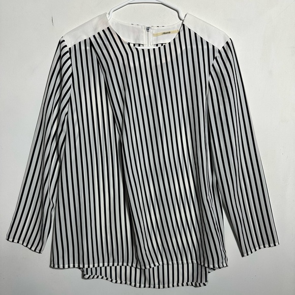 J Brand Black and White Chiffon Striped Blouse - Picture 1 of 4